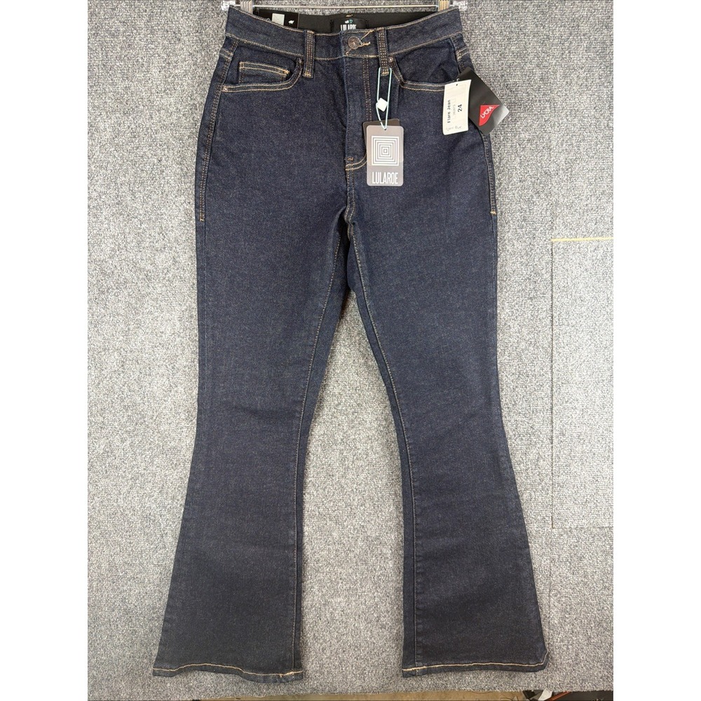 LuLaRoe Flare Jeans High Rise Dark Wash Space Blue Denim Size 24 Womens NEW - Picture 2 of 11